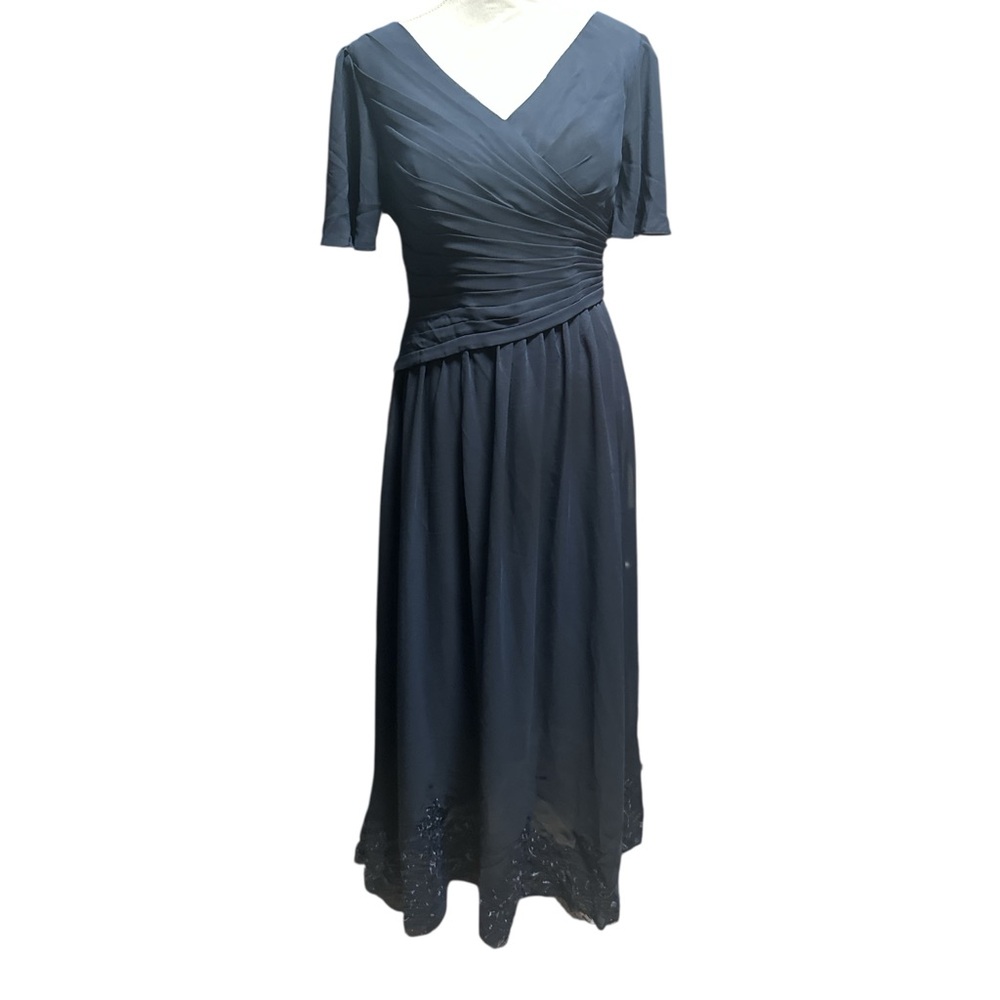 NWT, Chiffon V-neck Tea-Length Navy‎ Blue Formal Evening Gown